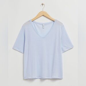 & OTHER STORIES Crossover V-Neck Light Blue Lyocell Boxy Fit T-shirt Size XS